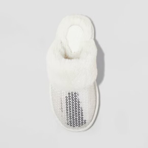 NEW Cat & Jack™ Silver Kids' Lane Sequin Scuff Slippers - Picture 2 of 12